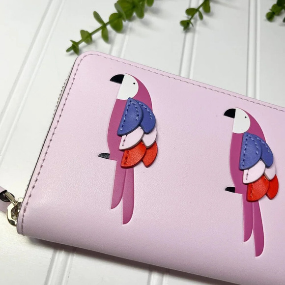 Kate Spade Pink Parrot Flock Party Large Continental Zip Around Wallet - Picture 3 of 10